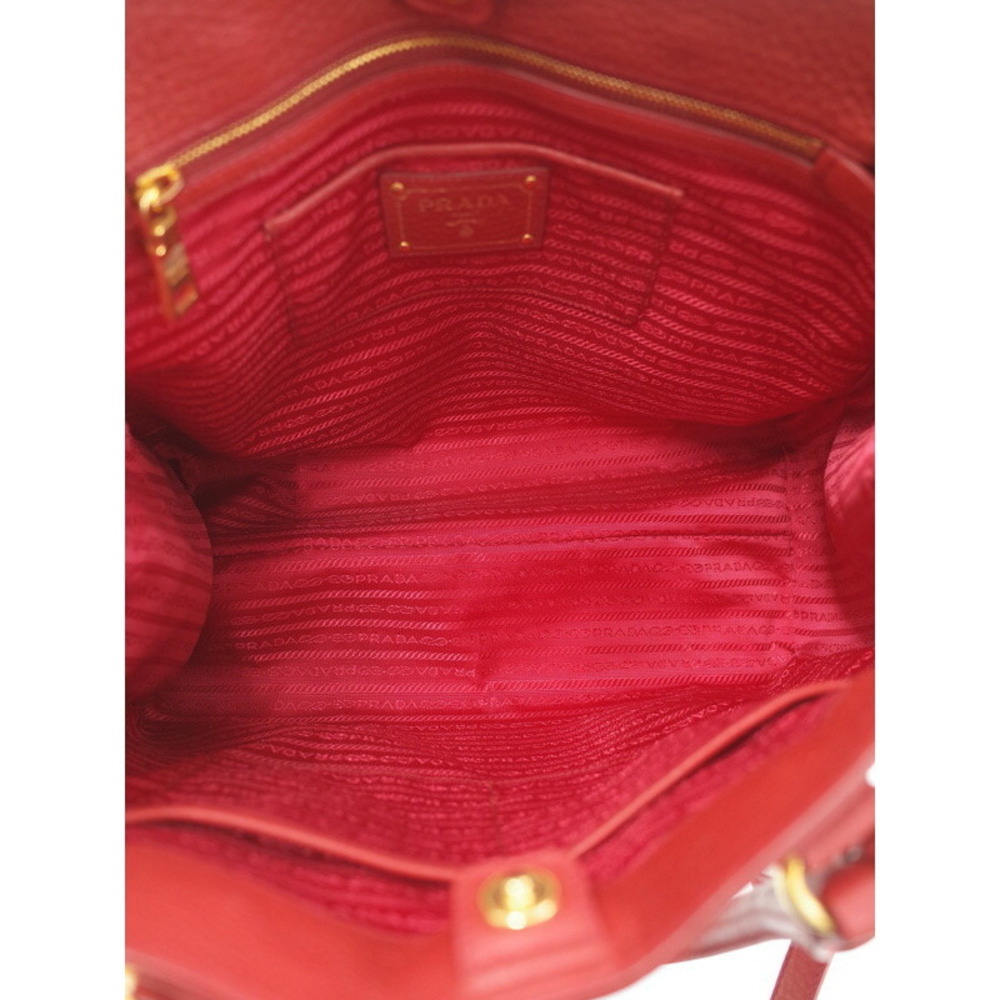 Prada Vitello Daino leather shopping tote bag pebbled leather Red - Picture 3 of 9